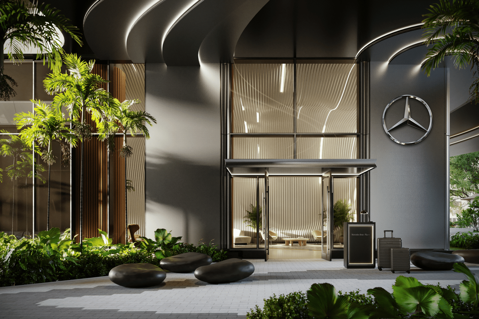 4. Lobby Exterior, Mercedes Benz Places Miami, JDS Development Group, by The Boundary